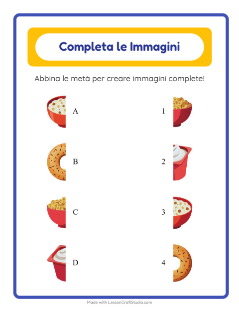 Anteprima della scheda di Abbina Le Ombre con Colazione per Scuola dell'infanzia (5-7 anni)