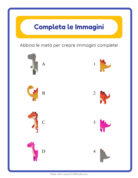 Anteprima della scheda di Abbina Le Ombre con Dinosauri per Scuola dell'infanzia (5-7 anni)