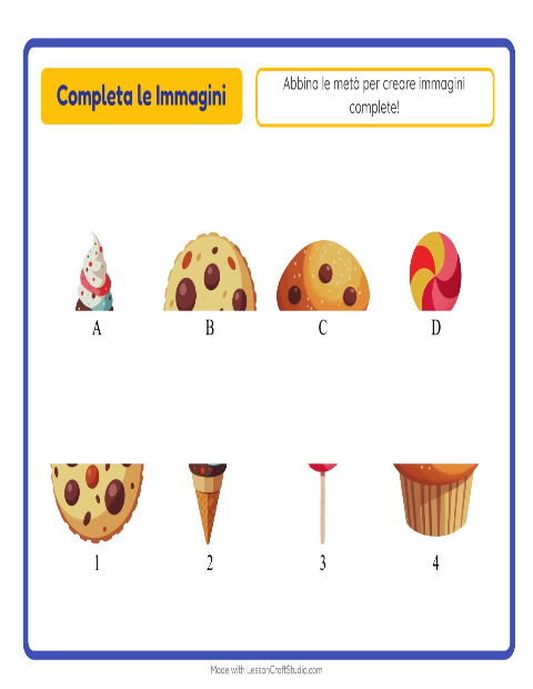 Anteprima della scheda di Abbina Le Ombre con Dolci e dolciumi per Scuola dell'infanzia (5-7 anni)