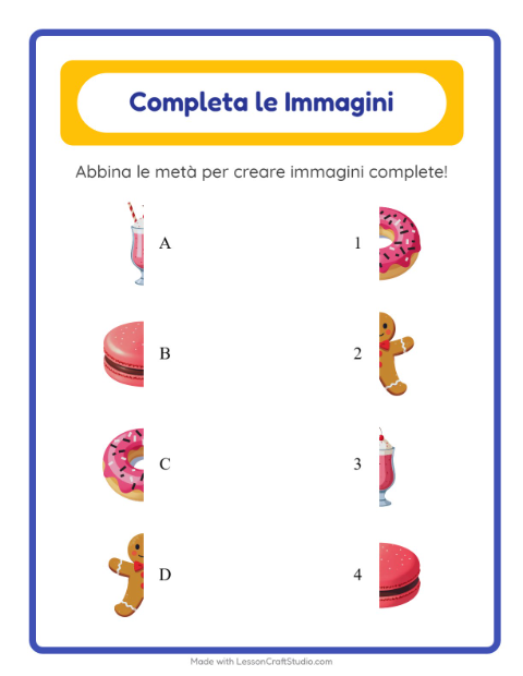 Anteprima della scheda di Abbina Le Ombre con Dolci e dolciumi per Scuola dell'infanzia (5-7 anni)