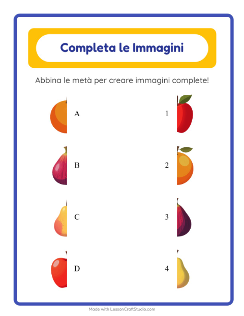 Anteprima della scheda di Abbina Le Ombre con Frutta per Scuola dell'infanzia (5-7 anni)