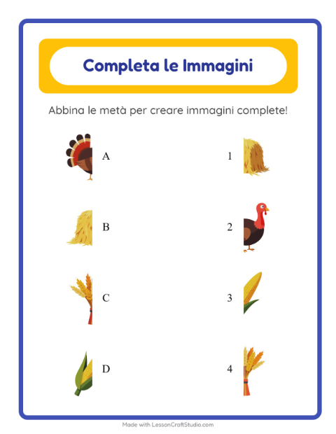 Anteprima della scheda di Abbina Le Ombre con Giorno del Ringraziamento per Scuola dell'infanzia (5-7 anni)