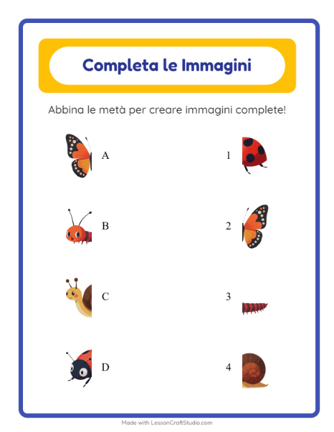 Anteprima della scheda di Abbina Le Ombre con Insetti e scarafaggi per Scuola dell'infanzia (5-7 anni)