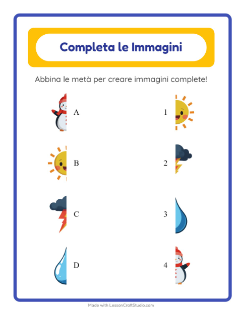 Anteprima della scheda di Abbina Le Ombre con Meteo per Scuola dell'infanzia (5-7 anni)