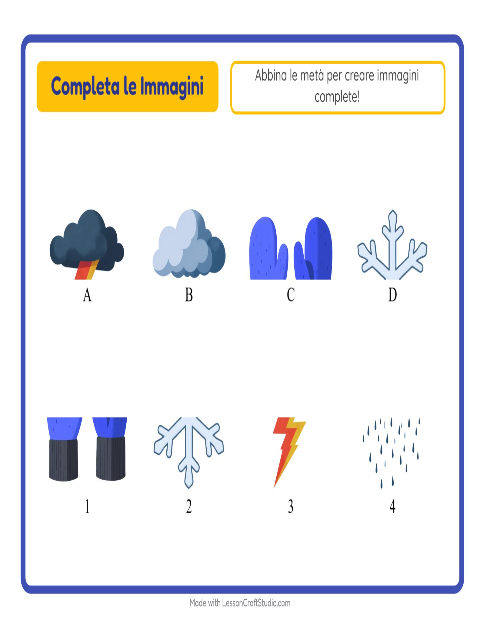 Anteprima della scheda di Abbina Le Ombre con Meteo per Scuola dell'infanzia (5-7 anni)