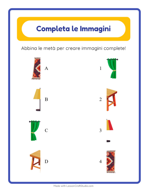 Anteprima della scheda di Abbina Le Ombre con Mobili per Scuola dell'infanzia (5-7 anni)