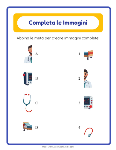 Anteprima della scheda di Abbina Le Ombre con Ospedale per Scuola dell'infanzia (5-7 anni)