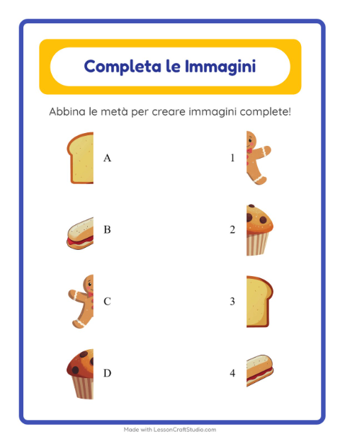 Anteprima della scheda di Abbina Le Ombre con Panetteria per Scuola dell'infanzia (5-7 anni)