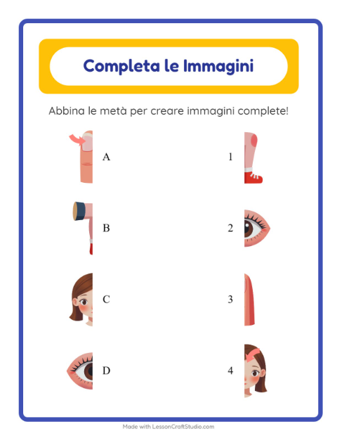 Anteprima della scheda di Abbina Le Ombre con Parti del corpo per Scuola dell'infanzia (5-7 anni)