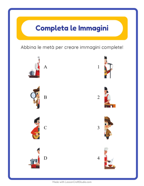 Anteprima della scheda di Abbina Le Ombre con Professioni per Scuola dell'infanzia (5-7 anni)
