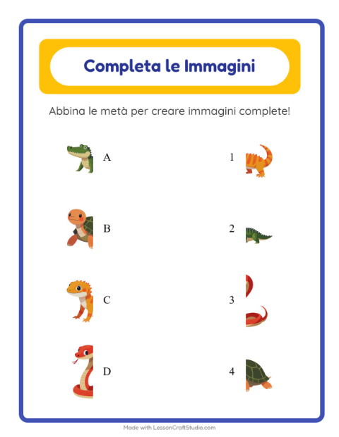 Anteprima della scheda di Abbina Le Ombre con Rettili e anfibi per Scuola dell'infanzia (5-7 anni)