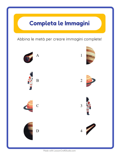Anteprima della scheda di Abbina Le Ombre con Spazio per Scuola dell'infanzia (5-7 anni)