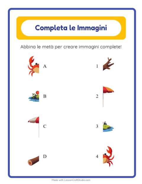 Anteprima della scheda di Abbina Le Ombre con Spiaggia per Scuola dell'infanzia (5-7 anni)