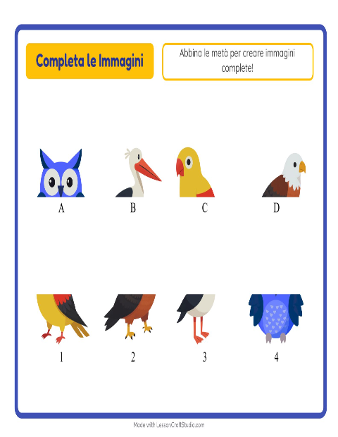Anteprima della scheda di Abbina Le Ombre con Uccelli per Scuola dell'infanzia (5-7 anni)