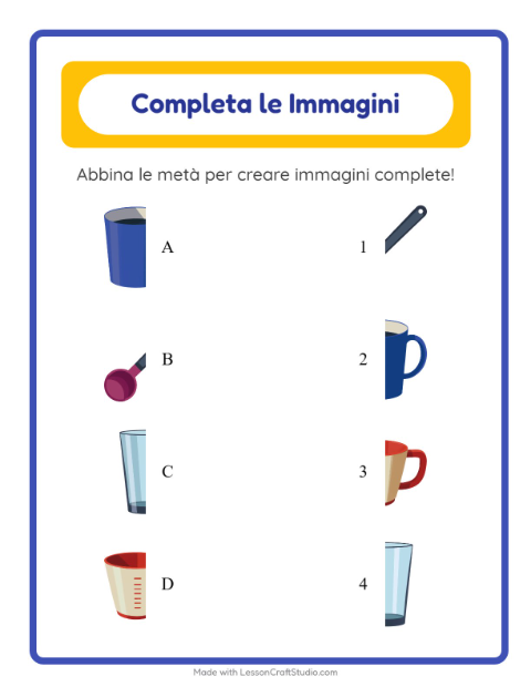 Anteprima della scheda di Abbina Le Ombre con Utensili da cucina per Scuola dell'infanzia (5-7 anni)