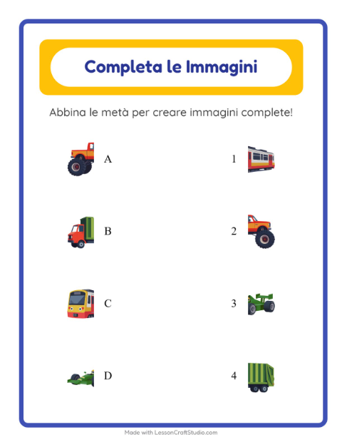 Anteprima della scheda di Abbina Le Ombre con Veicoli per Scuola dell'infanzia (5-7 anni)