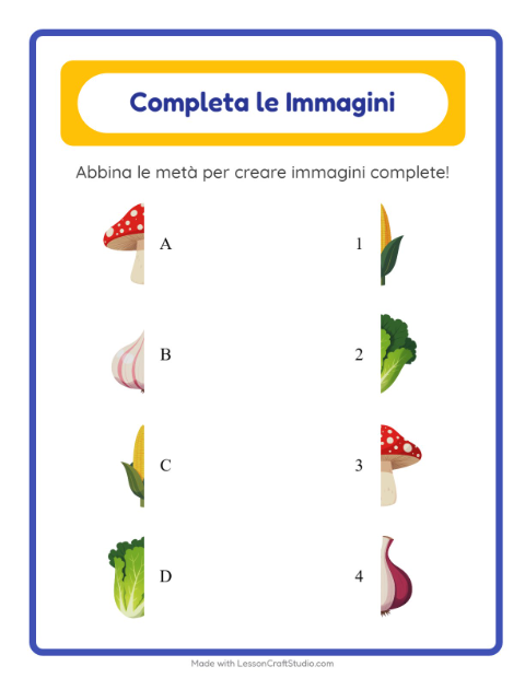 Anteprima della scheda di Abbina Le Ombre con Verdure per Scuola dell'infanzia (5-7 anni)