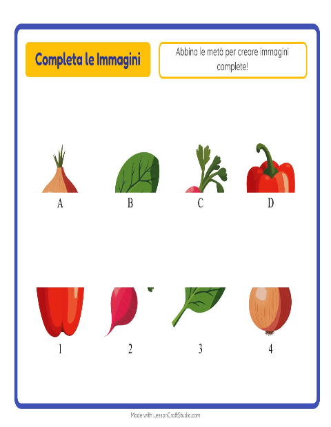 Anteprima della scheda di Abbina Le Ombre con Verdure per Scuola dell'infanzia (5-7 anni)