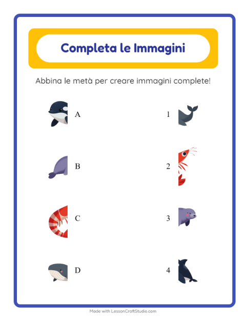 Anteprima della scheda di Abbina Le Ombre con Vita oceanica per Scuola dell'infanzia (5-7 anni)