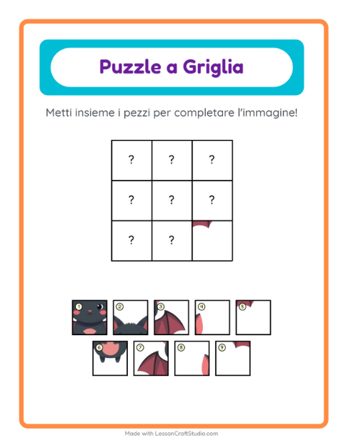 Anteprima della scheda di Abbinamento A Griglia con Animali dello zoo per Scuola dell'infanzia (5-7 anni)