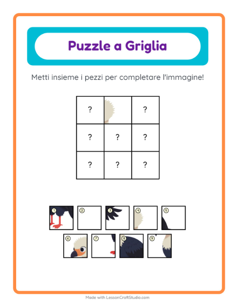 Anteprima della scheda di Abbinamento A Griglia con Animali per Scuola dell'infanzia (5-7 anni)