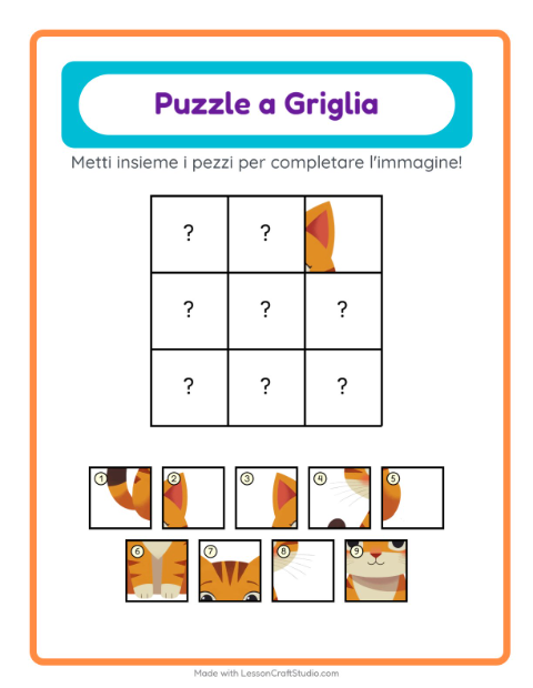 Anteprima di Abbinamento in griglia con Animali – scheda per la scuola dell'infanzia