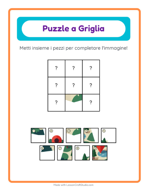 Anteprima della scheda di Abbinamento A Griglia con Campeggio per Scuola dell'infanzia (5-7 anni)