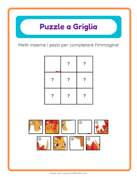 Anteprima della scheda di Abbinamento A Griglia con Dinosauri per Scuola dell'infanzia (5-7 anni)
