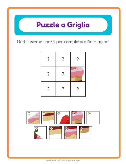 Anteprima della scheda di Abbinamento A Griglia con Dolci e dolciumi per Scuola dell'infanzia (5-7 anni)