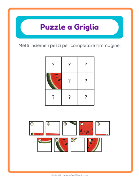 Anteprima della scheda di Abbinamento A Griglia con Estate per Scuola dell'infanzia (5-7 anni)
