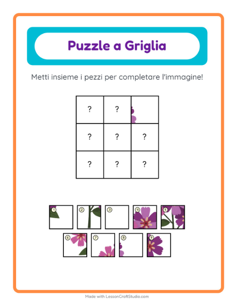 Anteprima della scheda di Abbinamento A Griglia con Fiori per Scuola dell'infanzia (5-7 anni)