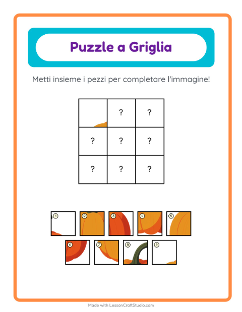 Anteprima della scheda di Abbinamento A Griglia con Giorno del Ringraziamento per Scuola dell'infanzia (5-7 anni)