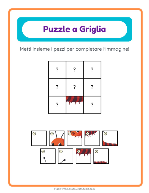 Anteprima della scheda di Abbinamento A Griglia con Insetti e scarafaggi per Scuola dell'infanzia (5-7 anni)