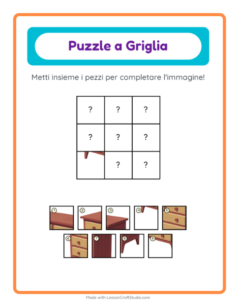 Anteprima della scheda di Abbinamento A Griglia con Mobili per Scuola dell'infanzia (5-7 anni)