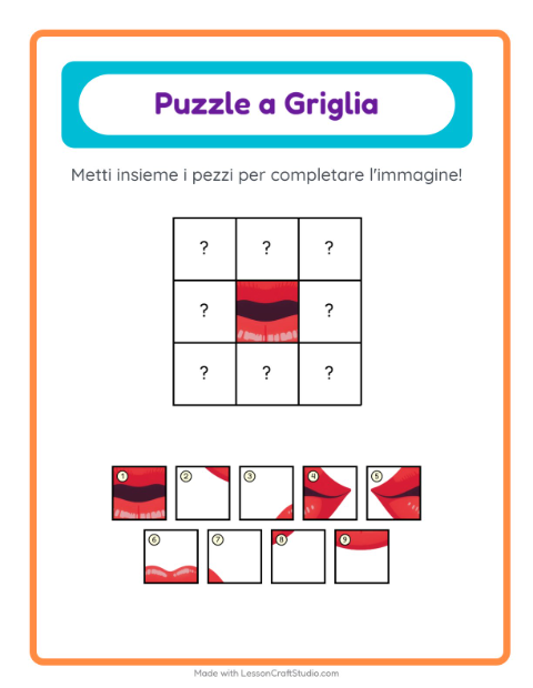 Anteprima della scheda di Abbinamento A Griglia con Parti del corpo per Scuola dell'infanzia (5-7 anni)
