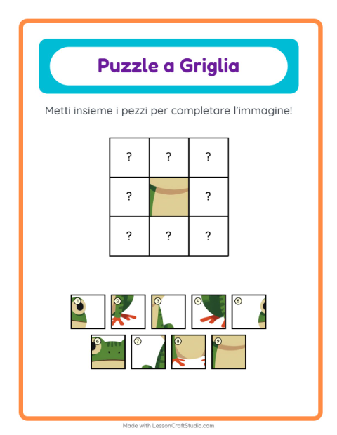 Anteprima della scheda di Abbinamento A Griglia con Rettili e anfibi per Scuola dell'infanzia (5-7 anni)
