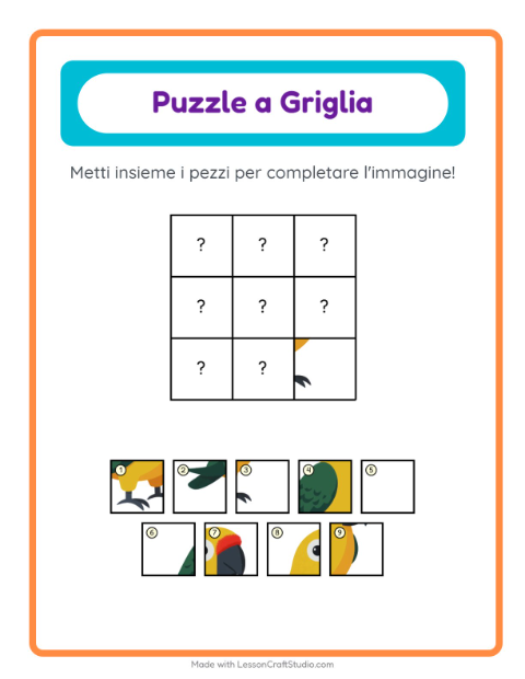 Anteprima della scheda di Abbinamento A Griglia con Uccelli 2 per Scuola dell'infanzia (5-7 anni)