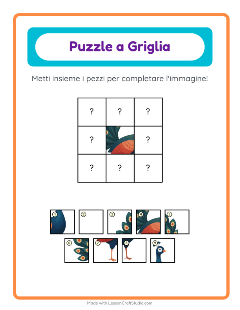 Anteprima della scheda di Abbinamento A Griglia con Uccelli per Scuola dell'infanzia (5-7 anni)