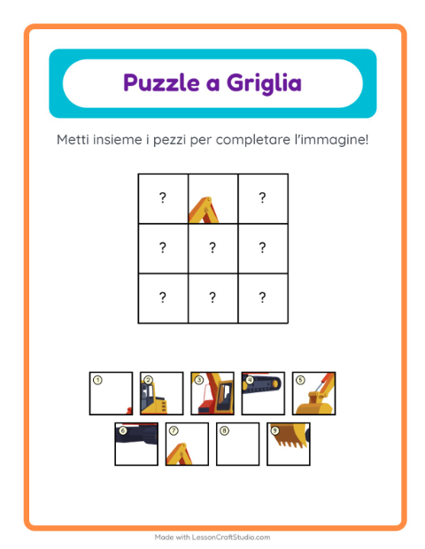 Anteprima della scheda di Abbinamento A Griglia con Veicoli per Scuola dell'infanzia (5-7 anni)