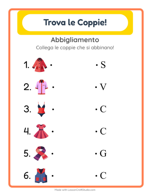 Anteprima della scheda di Abbinamento con Abbigliamento per Scuola dell'infanzia (5-7 anni)