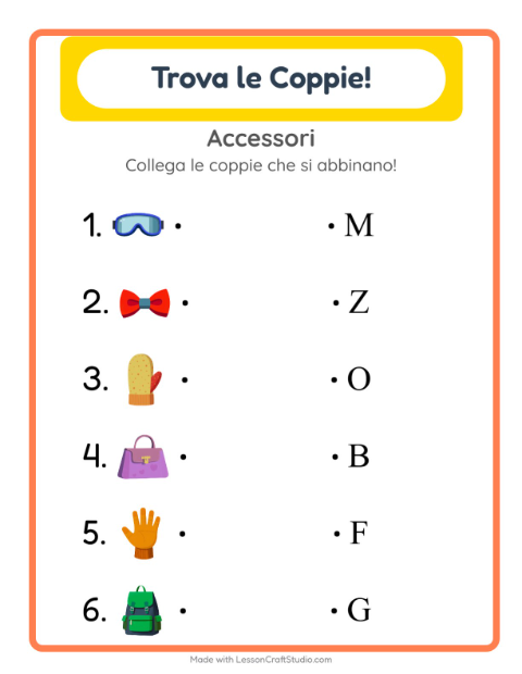 Anteprima della scheda di Abbinamento con Accessori per Scuola dell'infanzia (5-7 anni)
