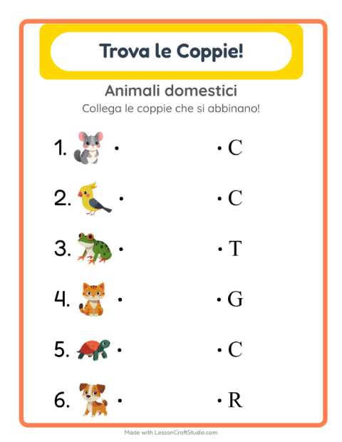 Anteprima della scheda di Abbinamento con Animali domestici per Scuola dell'infanzia (5-7 anni)