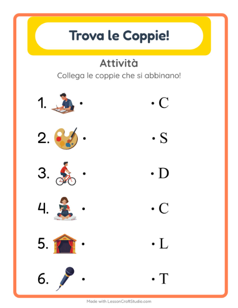 Anteprima della scheda di Abbinamento con Attività per Scuola dell'infanzia (5-7 anni)