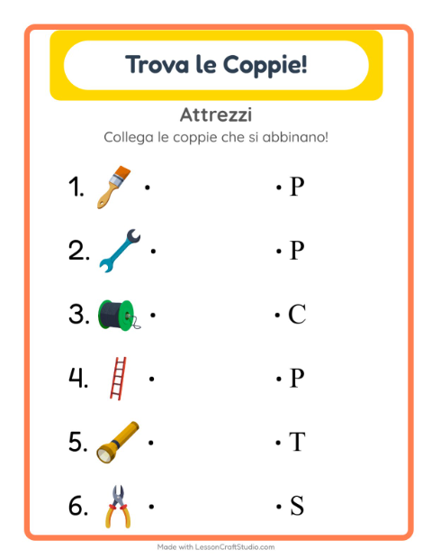 Anteprima della scheda di Abbinamento con Attrezzi per Scuola dell'infanzia (5-7 anni)