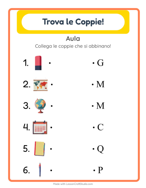 Anteprima della scheda di Abbinamento con Aula per Scuola dell'infanzia (5-7 anni)