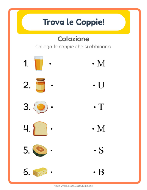 Anteprima della scheda di Abbinamento con Colazione per Scuola dell'infanzia (5-7 anni)