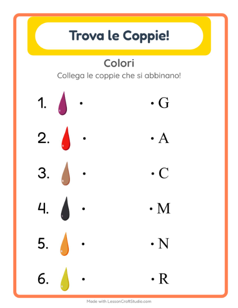 Anteprima della scheda di Abbinamento con Colori per Scuola dell'infanzia (5-7 anni)