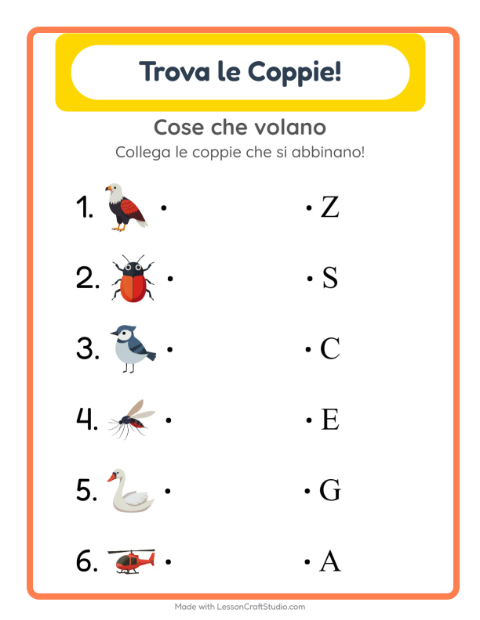 Anteprima della scheda di Abbinamento con Cose che volano per Scuola dell'infanzia (5-7 anni)