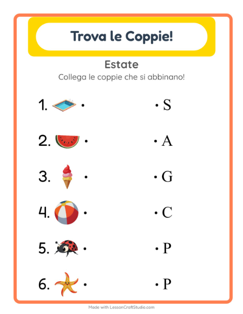 Anteprima della scheda di Abbinamento con Estate per Scuola dell'infanzia (5-7 anni)