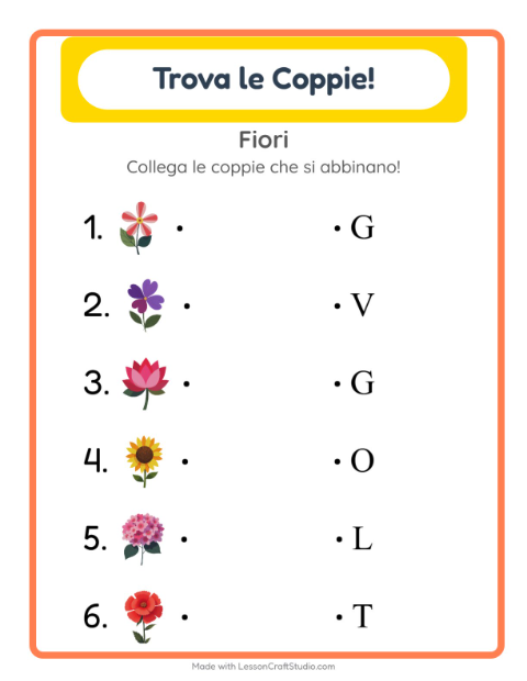 Anteprima della scheda di Abbinamento con Fiori per Scuola dell'infanzia (5-7 anni)